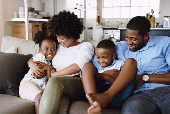 Family on couch